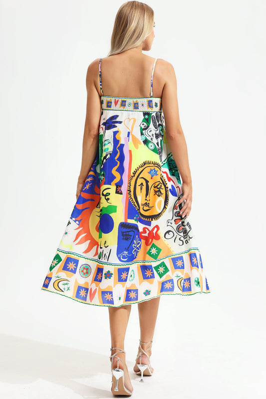 Vestido de sol midi sin mangas con estampado abstracto