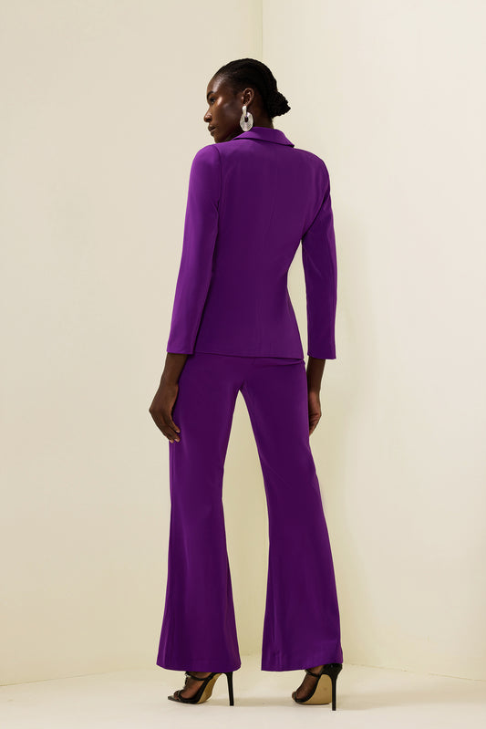 Solid Ruched Bottom Blazer &Mid Waist Solid Pants Set