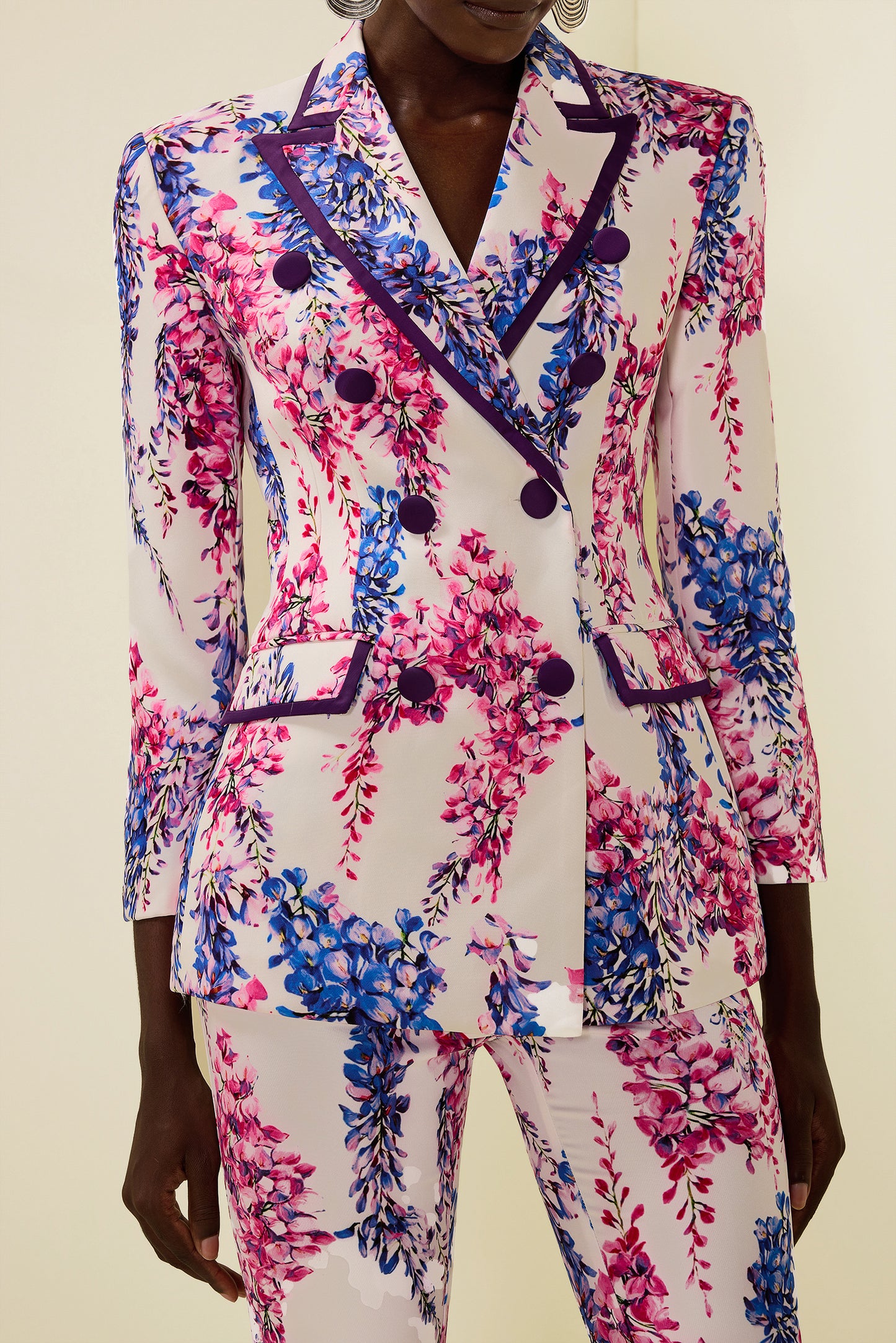 Conjunto de blazer cruzado floral y pantalón de cintura alta