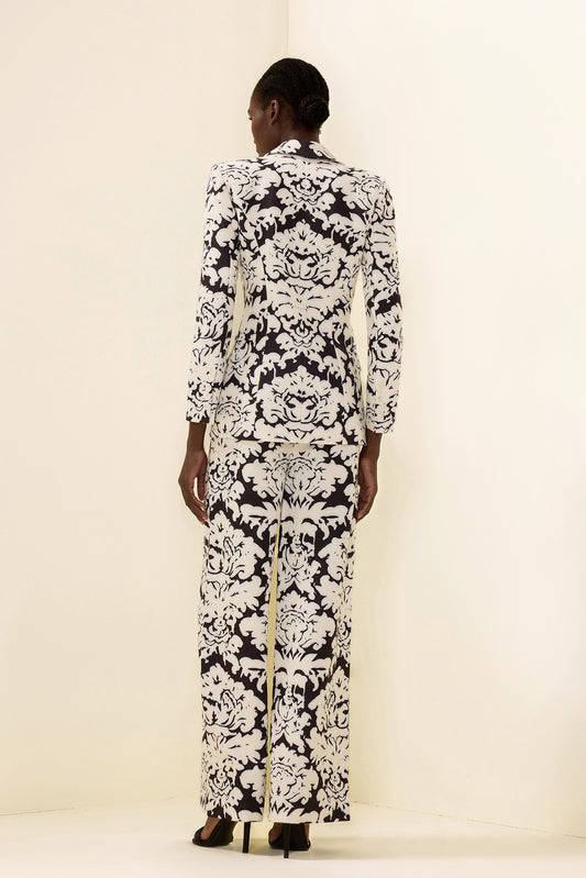 Floral Shoulder Pad Top & Hight Waist Pants Set
