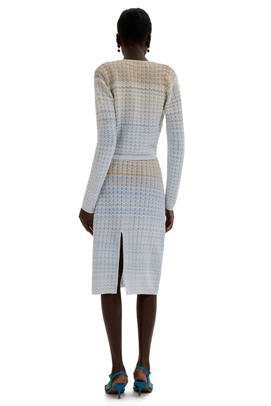 Knit Lurex Long Sleeve Coat & Sleeveless Midi Skirt Set