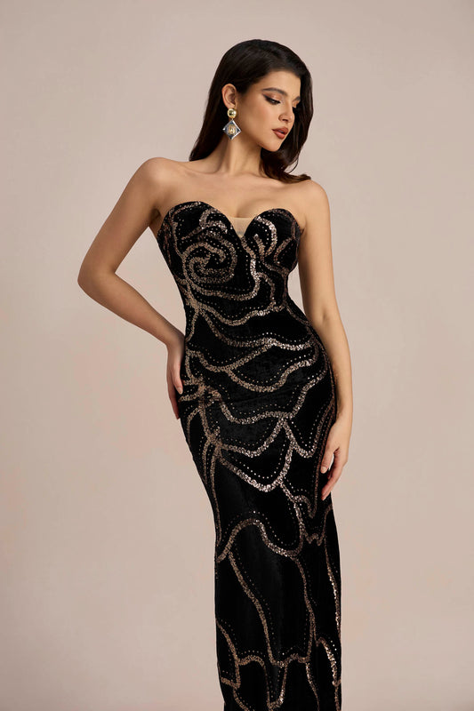 Nydia Sequin Embellished Velvet Maxi Dress