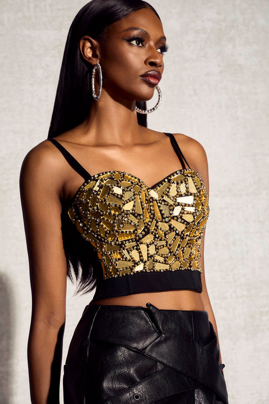 Teresa Mirror Pearls Bustier Top