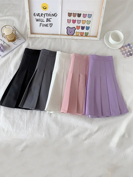 2025 New Black Skirt Female Summer High Waist gothic Anti-Glare A-Line Pleated Skirt Short Skirt Purple Ins Tide Ulzzang Skirt