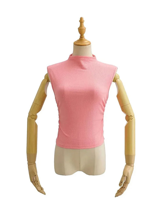 2025 Summer Black Turtleneck Crop Tank Top Pink Purple Solid Sleeveless Women Tee Tshirt Rave Outfits E Girl Colorful