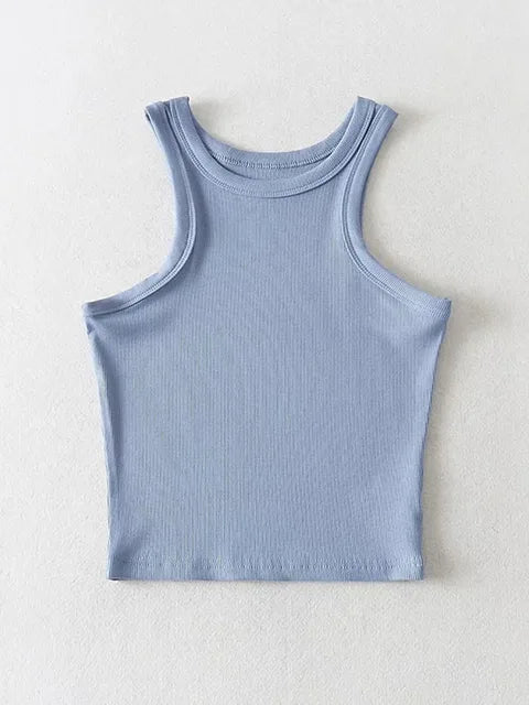 Camisetas sin mangas cortas de punto liso para mujer de verano 2025, camisetas cortas elásticas