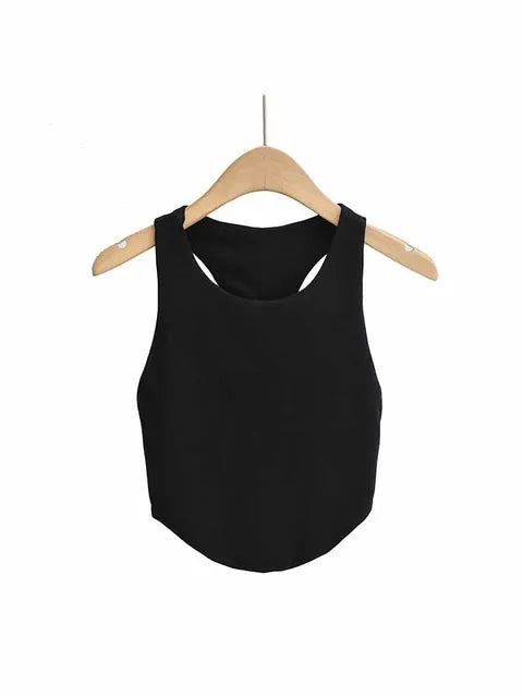 Top corto sexy de verano 2025 con doble curva para mujer, sin mangas, ajustado y con hombros estrechos y espalda descubierta