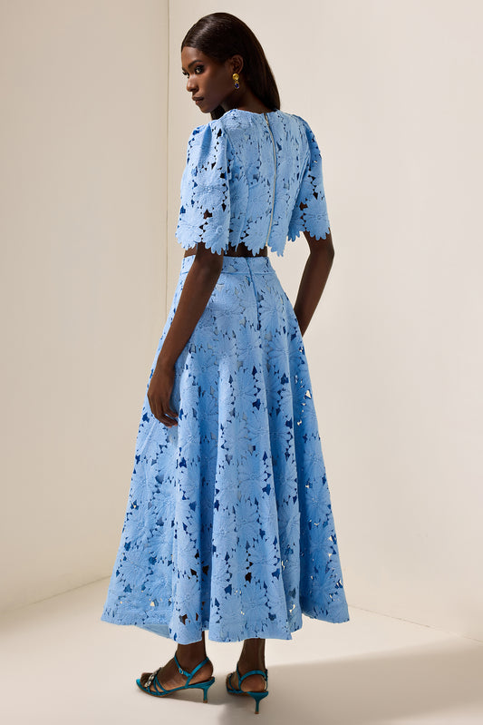 Embroidered Solid Top & Mid Waist Embroidered Skirt Set