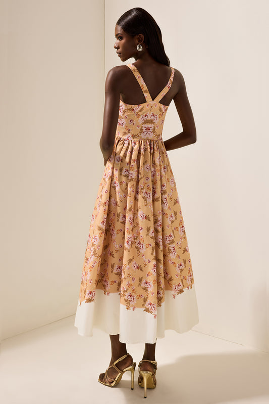 Vestido midi lencero sin mangas con estampado floral