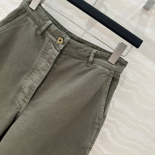 Miu Miu 25 Straight Pants Khaki Green Cotton