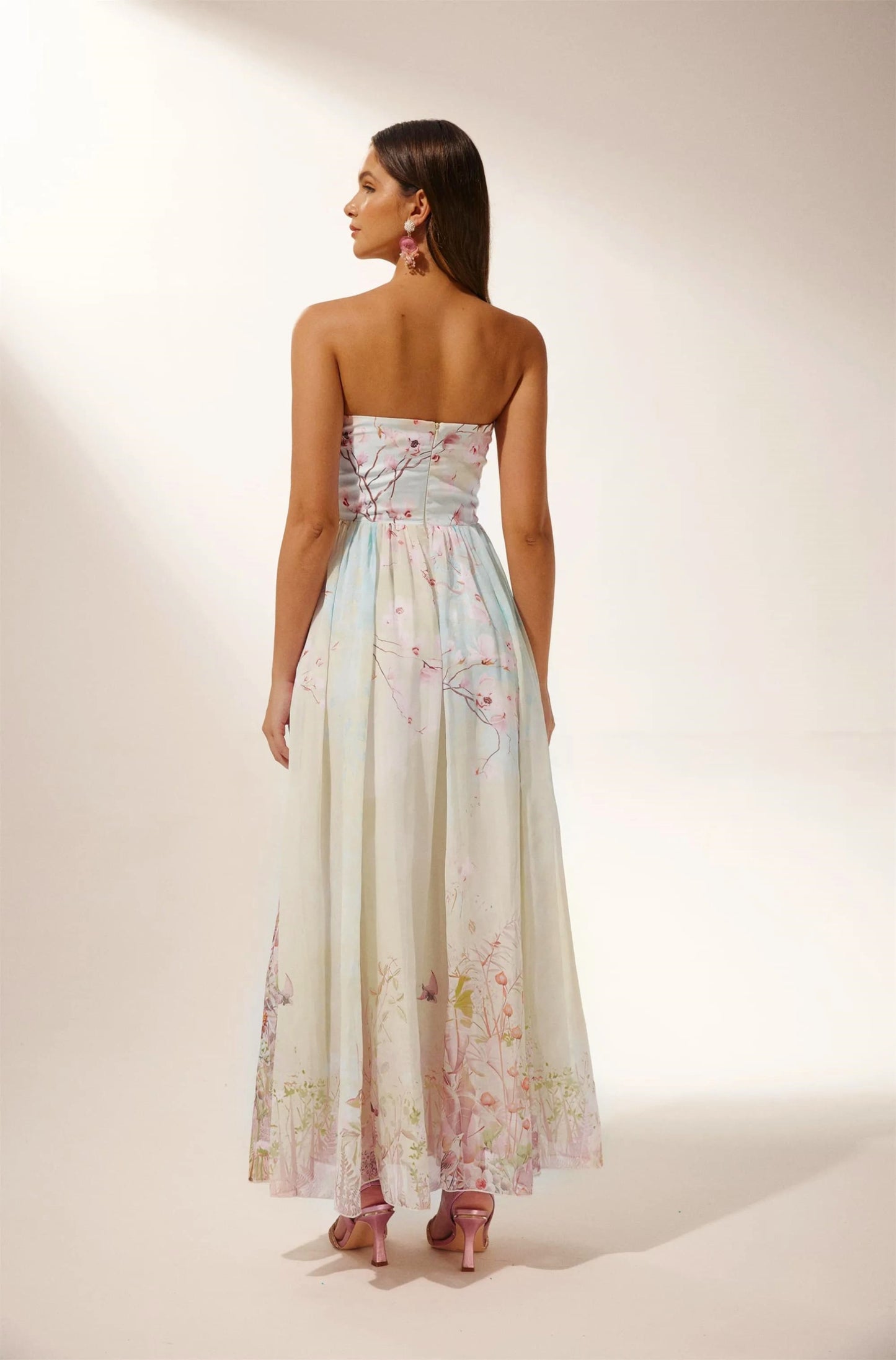 Vestido largo con volantes y aberturas estampado Octavia
