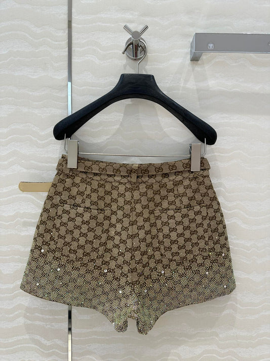 Gucci GG Letter Jacquard Woven Shorts Light Brown Polyester Fiber