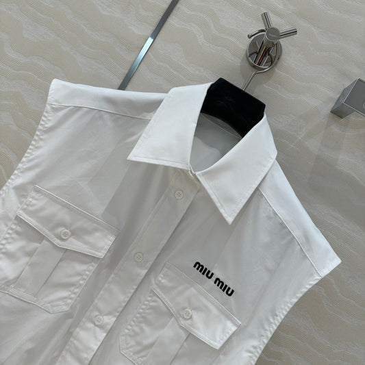 Miu Miu 25 Bow Tie Vest Shirt White Cotton