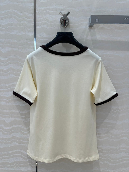 Celine 25 Arc de Triomphe Letter Short Sleeve T-shirt Off-white mix Black Cotton