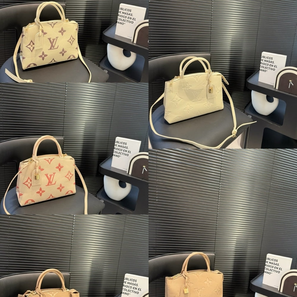 LOUIS VUITTON PETIT PALAIS BICOLOR MONOGRAM EMPREINTE DOVE AND CREAM 28CM M58914