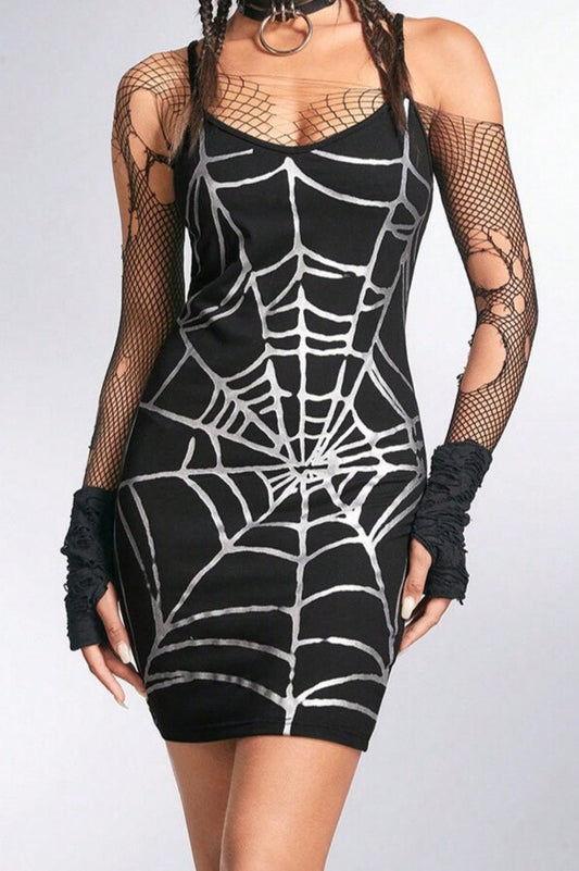 Sexy Strap Spider Print Mini Dress