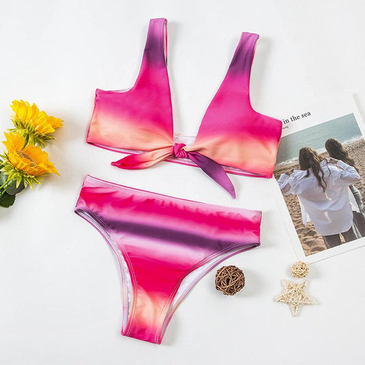 Two-Piece Sexy Colorful Gradient Lace Halter Bikini