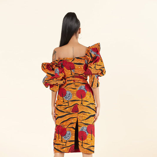 Vestido retro de verano con hombros descubiertos y cintura ajustada para mujer