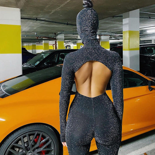 Mono deportivo ajustado de primavera para mujer, de manga larga, cuello alto, sexy, sin espalda y con realce de cadera