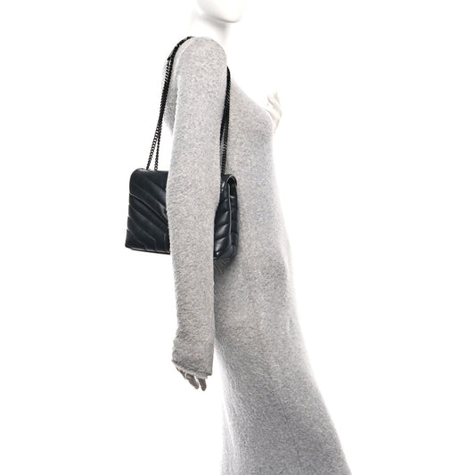 Calfskin Y Quilted Monogram Monochrome Small Loulou Chain Satchel Black