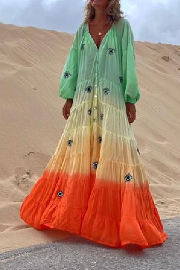 Vestido maxi plisado con degradado naranja Latam