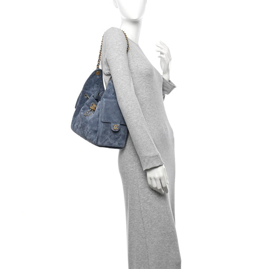 Suede Quilted Small Chanel 25 Handbag Blue