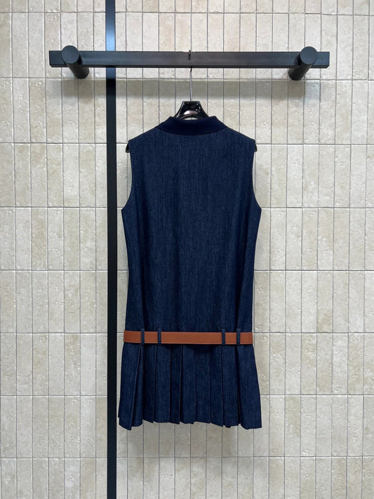 Miumiu 2026 Denim Sleeveless Dress Dark Blue Cotton 357003