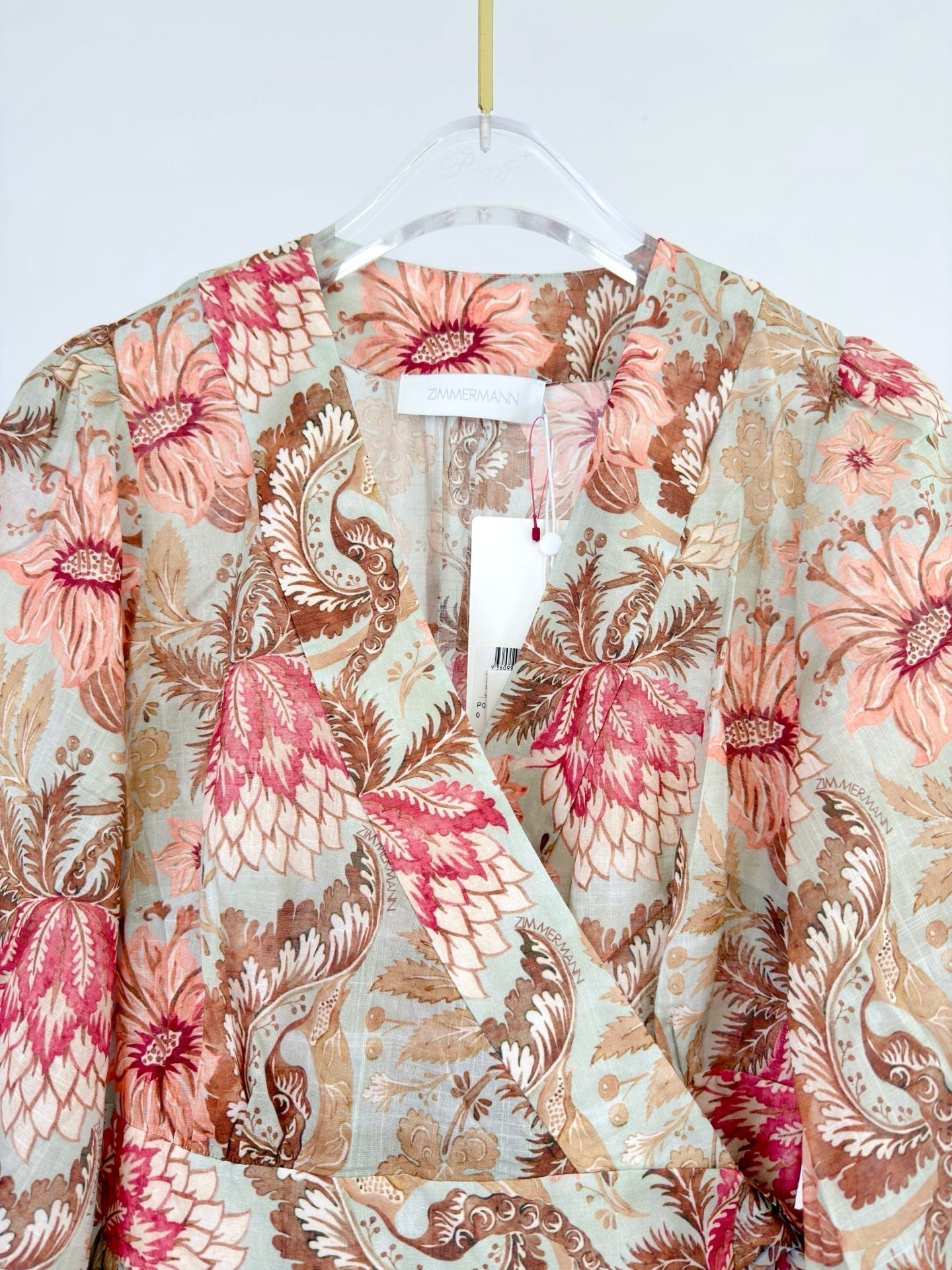 Zimmermann Daylight Mini Wrap Frill Dress Pink Cotton 342336