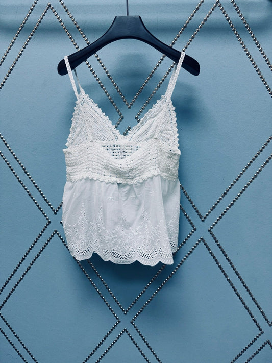 CC Crochet Peplum Mini Tank White Nitrile Cotton 351393