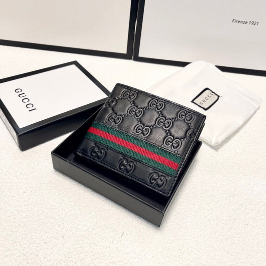 GUCCI GUCCISSIMA WEB BIFOLD WALLET BLACK 11CM