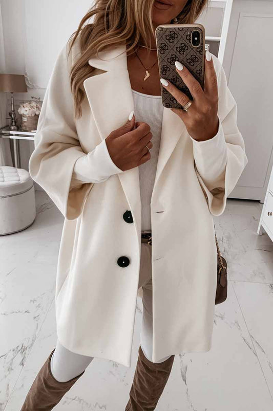 Solid Color Lapel Coat With Pocket(2 Colors)