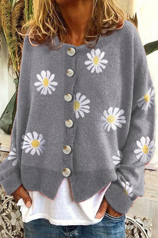 Cárdigan de punto con cuello redondo y bordado floral