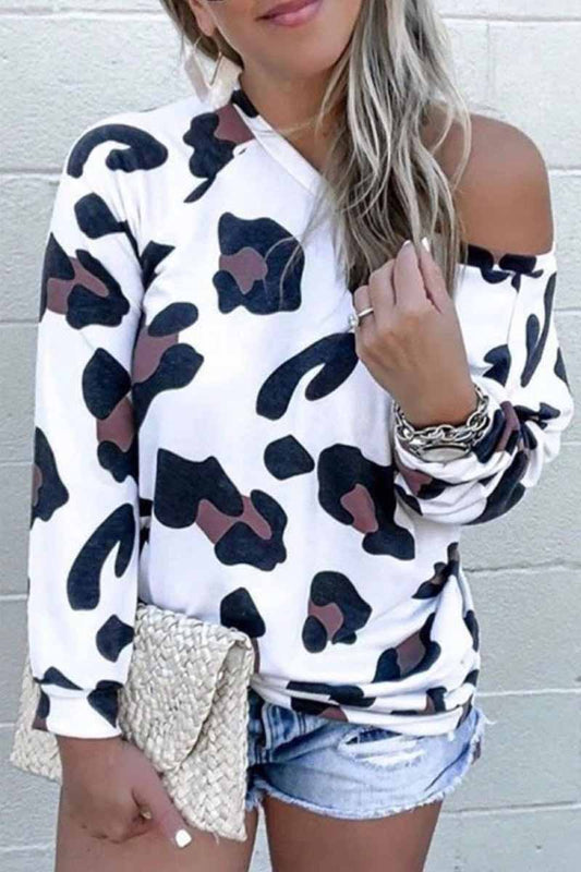 Off-Shoulder Leopard O-Neck Top
