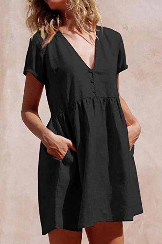 Minivestido diario con cuello en V