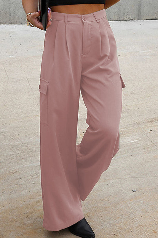 Mono holgado de cintura alta de color liso a la moda que combina con todo.