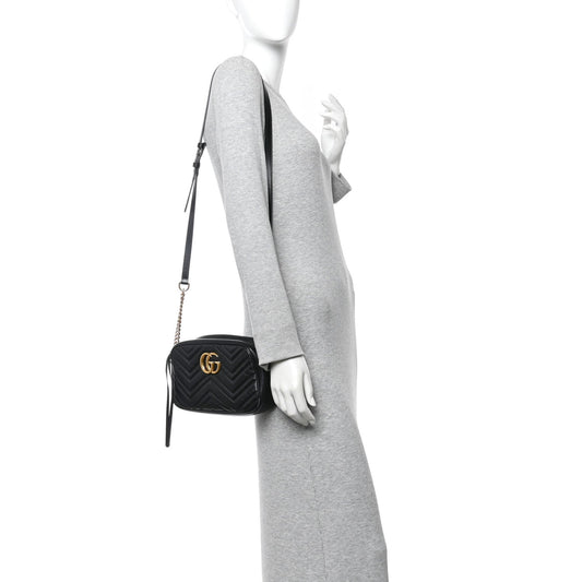 Calfskin Matelasse Small GG Marmont Chain Shoulder Bag Black