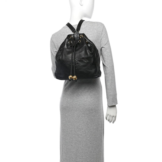 Lambskin CC Drawstring Backpack Black