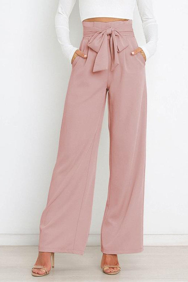 Pantalones casuales de pierna ancha que combinan con todo y con lazo.