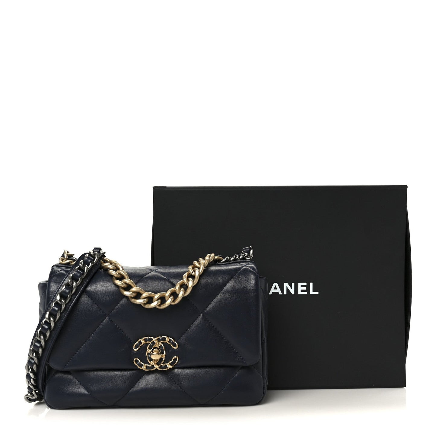 Lambskin Quilted Medium Chanel 19 Flap Navy Blue
