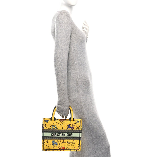 Canvas Embroidered Small Pixel Zodiac Book Tote Yellow Multicolor