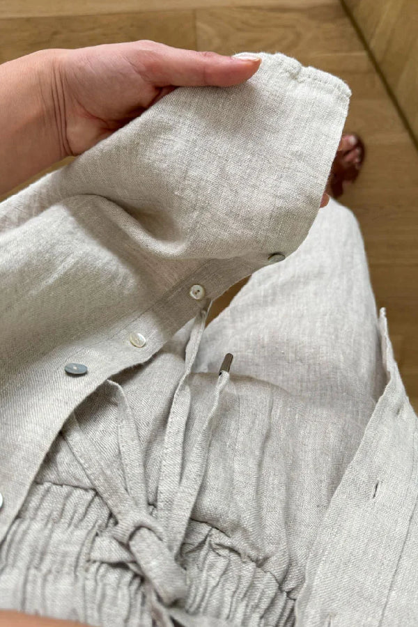 Conjunto de dos piezas de camisa y pantalón corto casual de lino y algodón