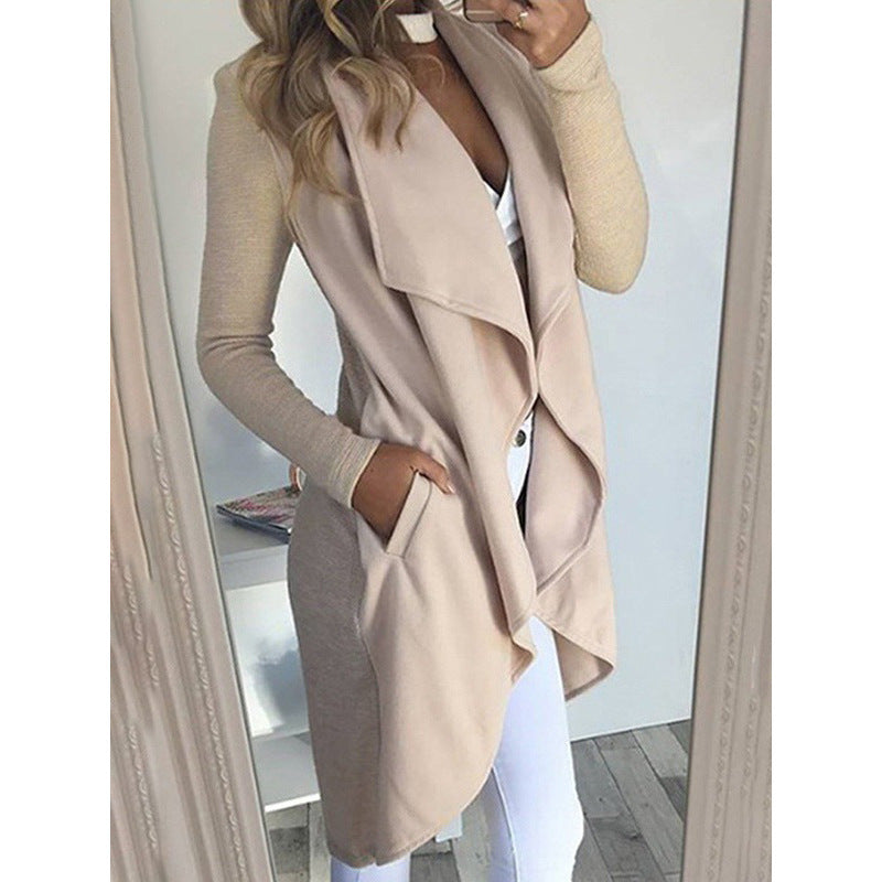 Chaqueta cortavientos larga y ajustada con solapa de color liso a la moda