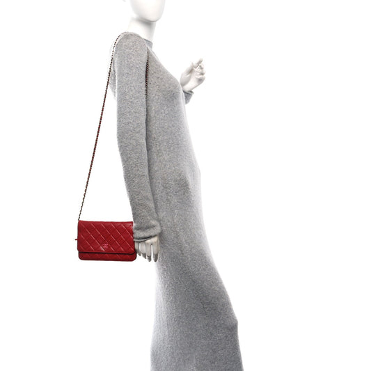Lambskin Quilted Wallet On Chain WOC Red Pink