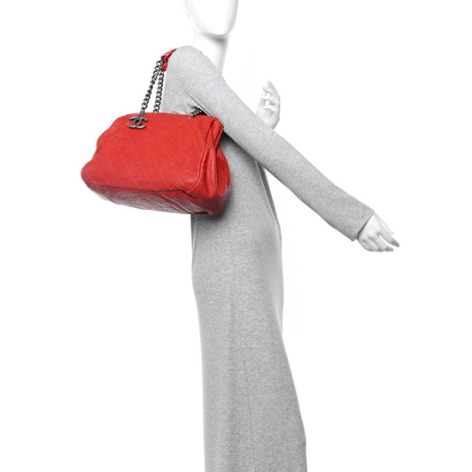 Caviar Quilted Frame CC Shopping Tote Red