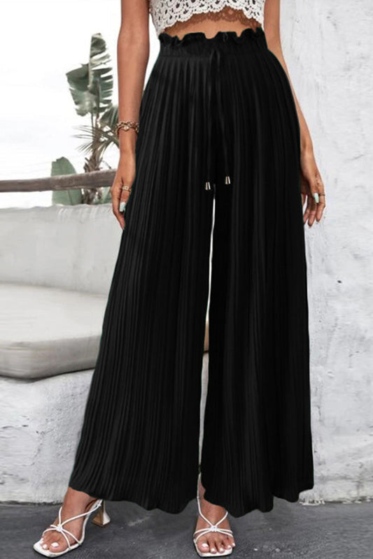 Pantalones casuales de cintura alta con pliegues y pierna ancha