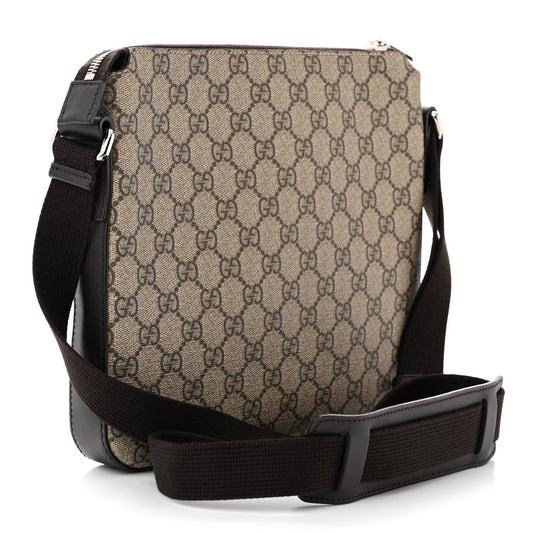 GG Supreme Monogram Selleria Calfskin Small Flat Messenger Bag Beige Ebony Cocoa Marrone Scuro
