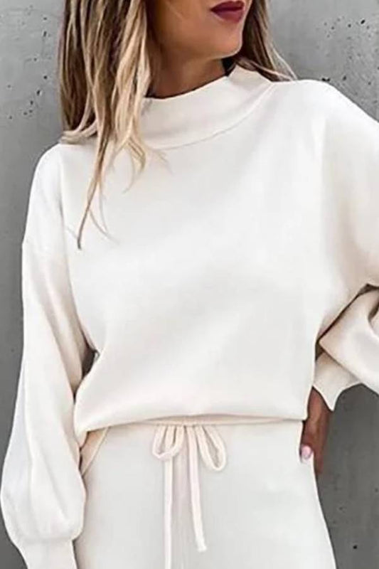 Trajes casuales de pantalones de tubo de cuello alto de color sólido