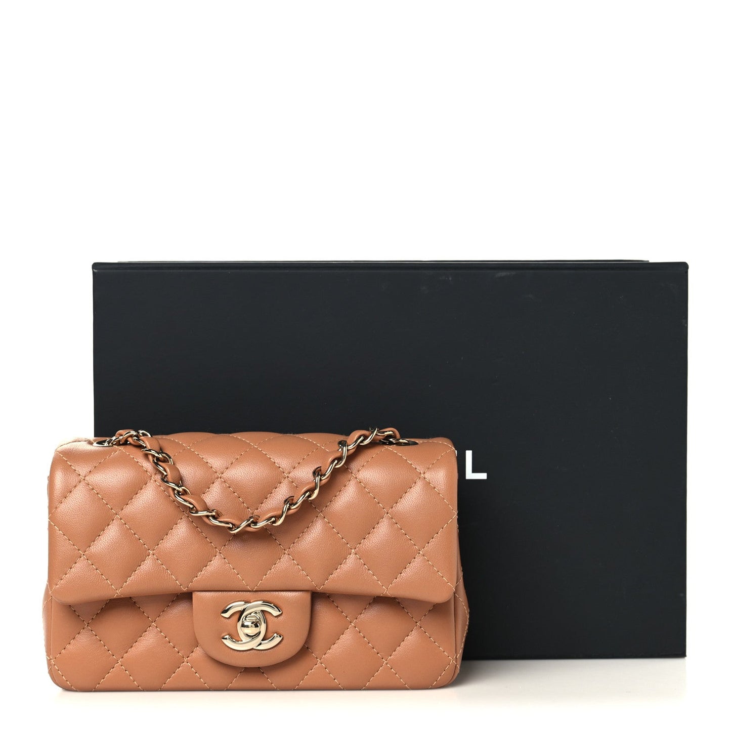 Lambskin Quilted Mini Rectangular Flap Brown