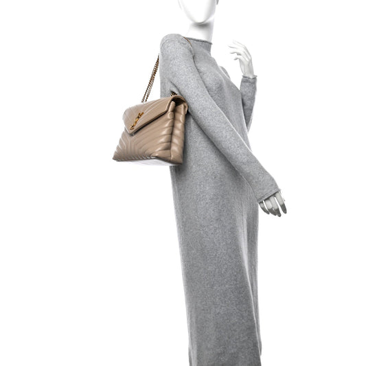 Calfskin Y Quilted Monogram Medium Loulou Chain Satchel Dark Beige