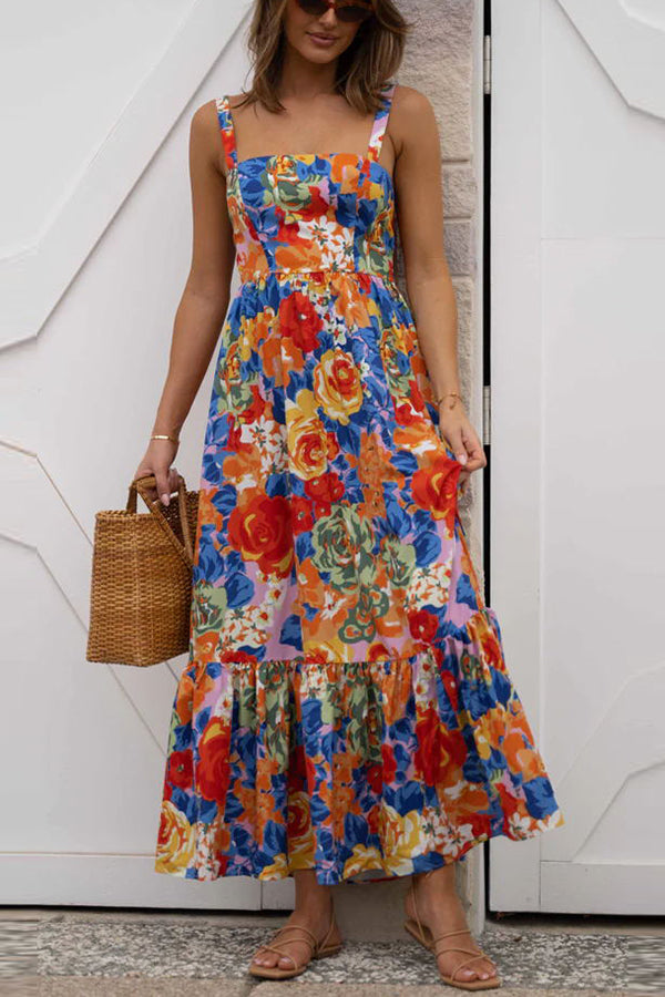 Vestido largo floral con tirantes ajustables y cuello cuadrado de Style Lover